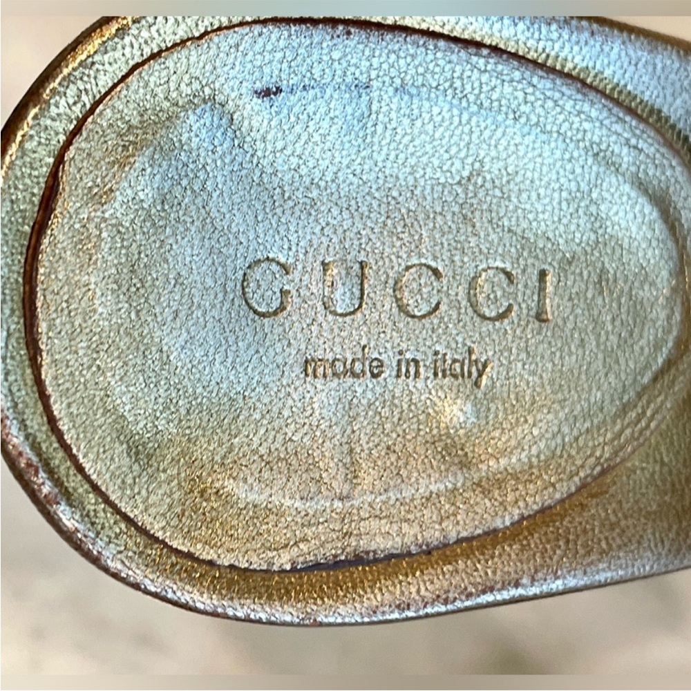 Gucci Rare Tom Ford Runway snakeskin slides, reptilian heel, blk & gold, 7 - Picture 16 of 17